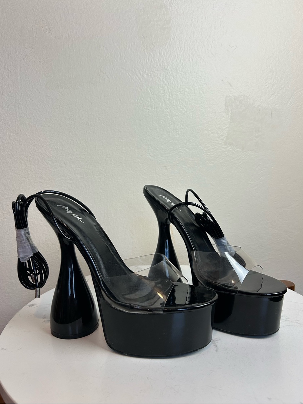 Nasty Gal Black Patent Platform Heels with Clear Straps